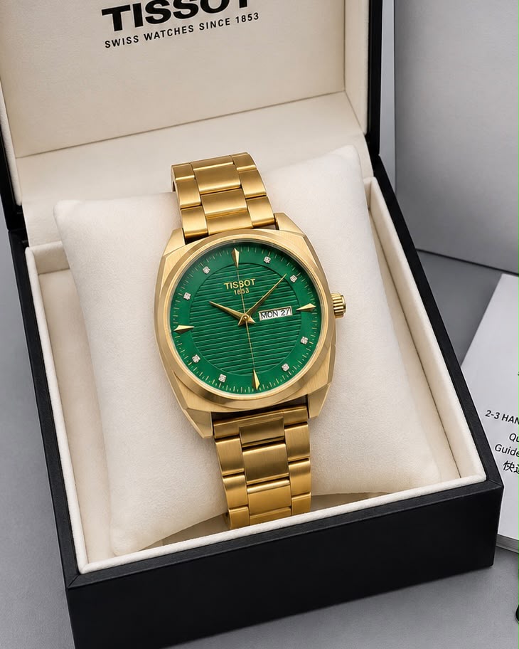 Tissot PRX Green Dial Day-Date Gold Tone Luxury Swiss Watch