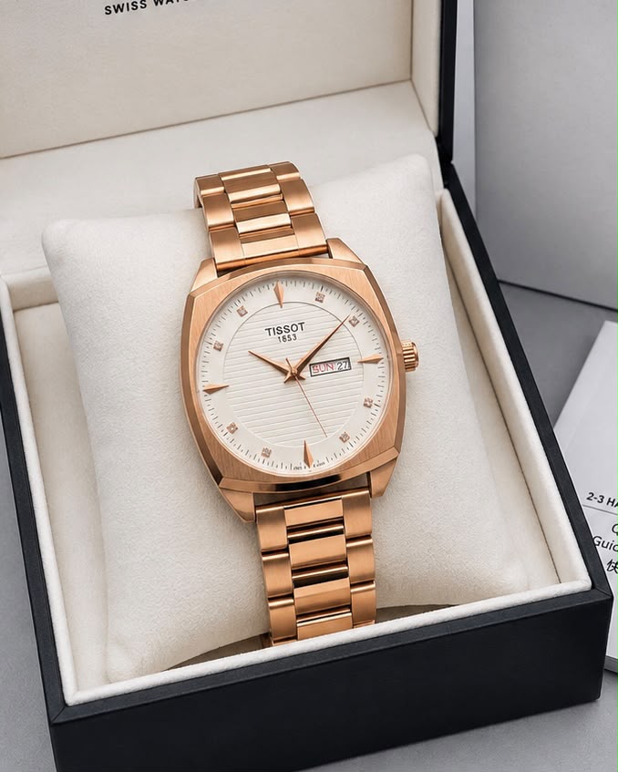 Tissot PRX White Dial Day-Date Rose Gold Tone Luxury Swiss Watch