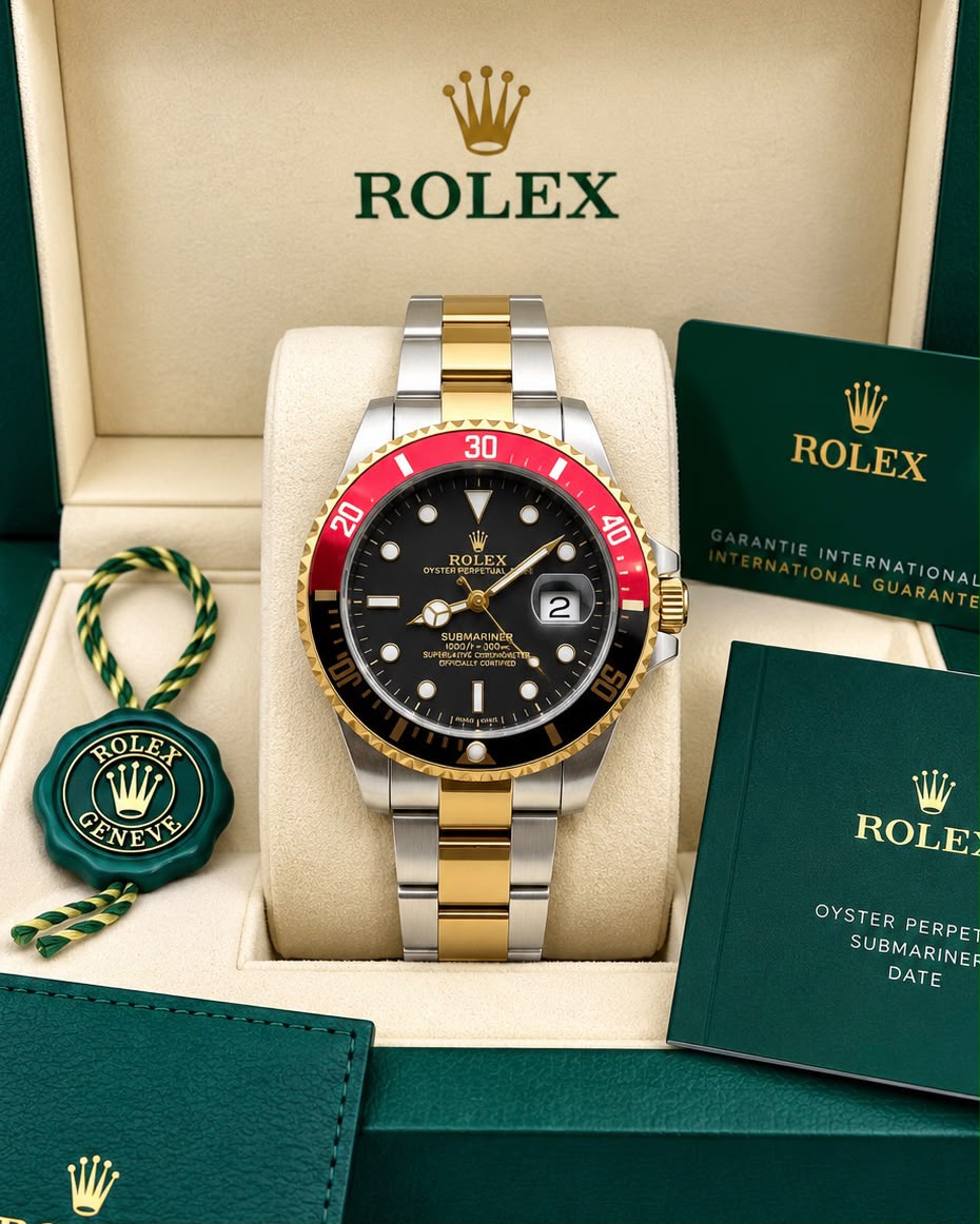 Rolex Submariner Black Dial Red Bezel Two-Tone Watch