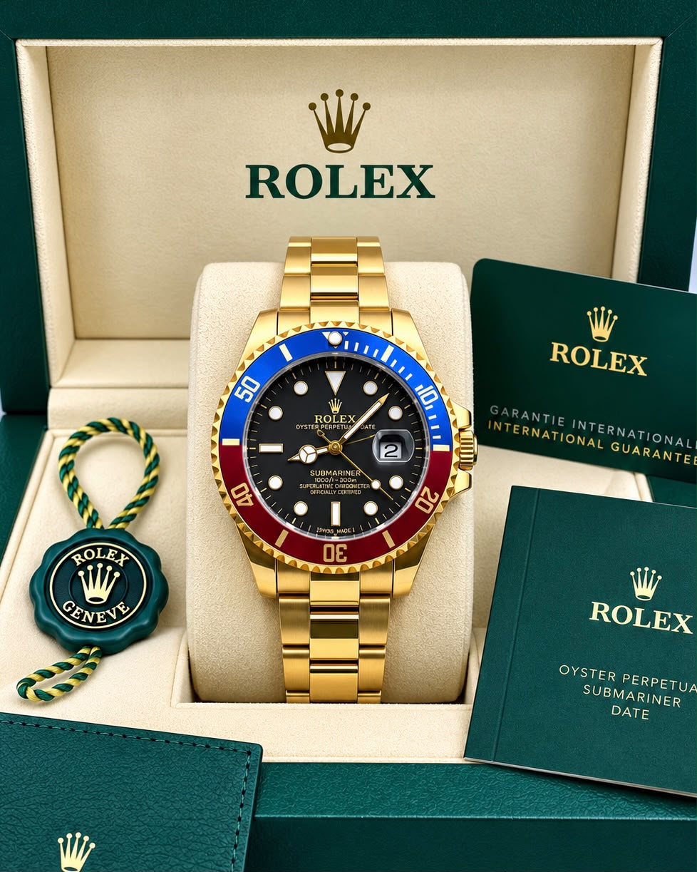 Rolex Submariner Black Dial Blue & Red Bezel Gold Watch