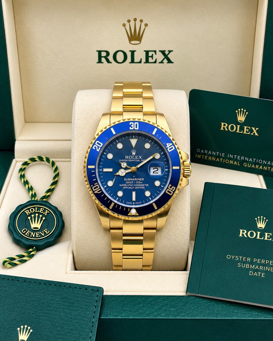 Men's Blue Dial Full Gold-Tone Dive Watch