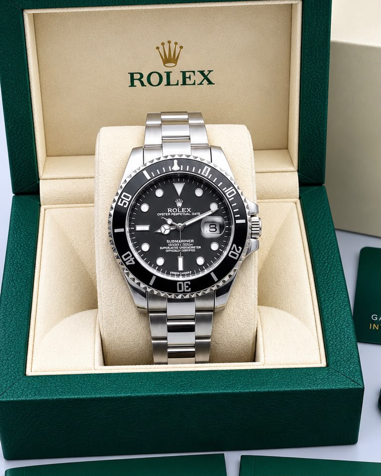 Men's Black Dial Full Silver - Tone Dive Watch