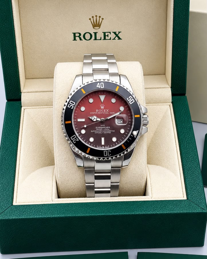 Rolex Submariner Red Dial Red & Black Bezel Silver Watch