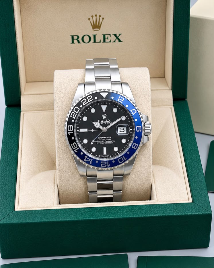 Rolex Submariner Black Dial Blue & Black Bezel Silver Watch