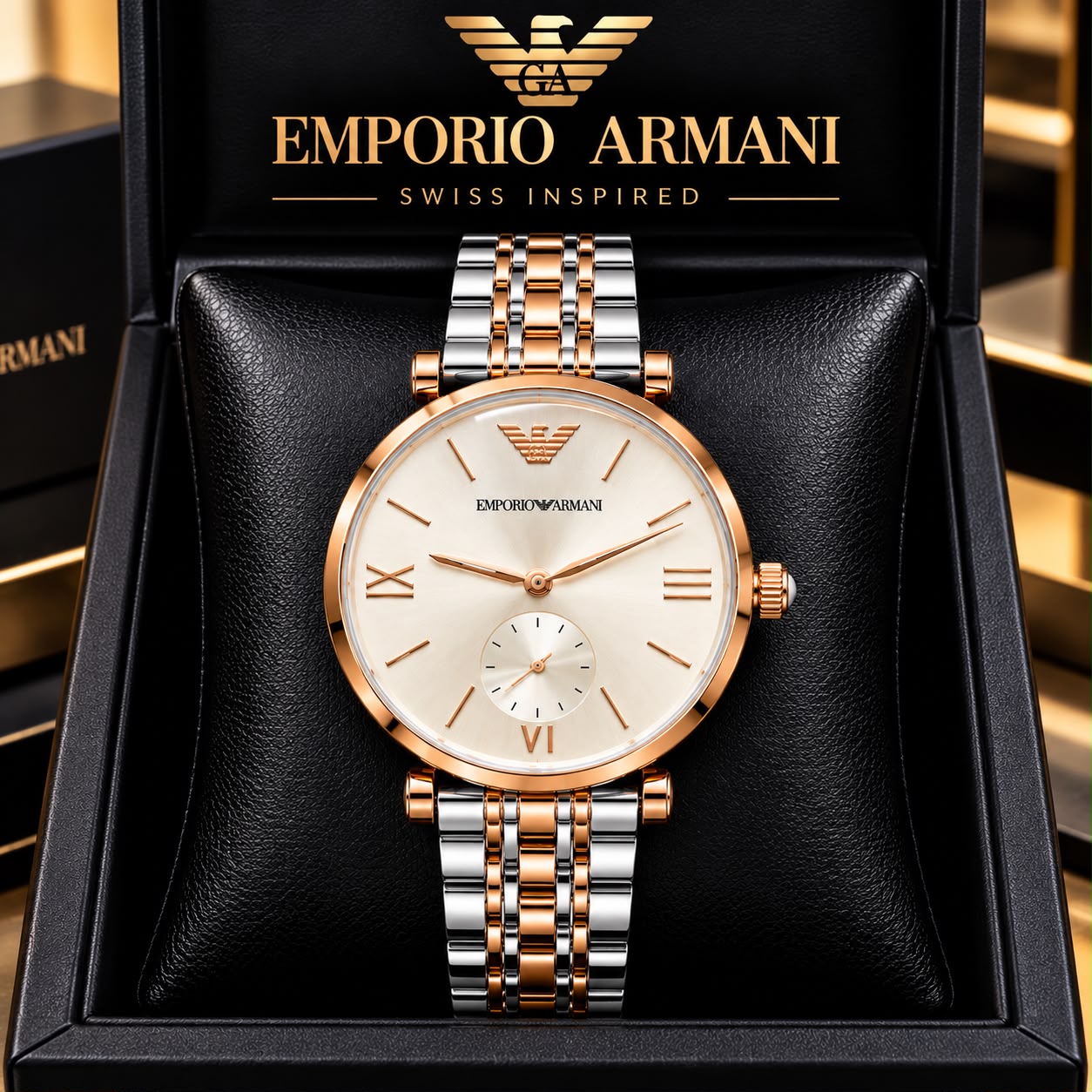 Emporio Armani Women’s Beige Dial Two-Tone Chronograph-Style Watch