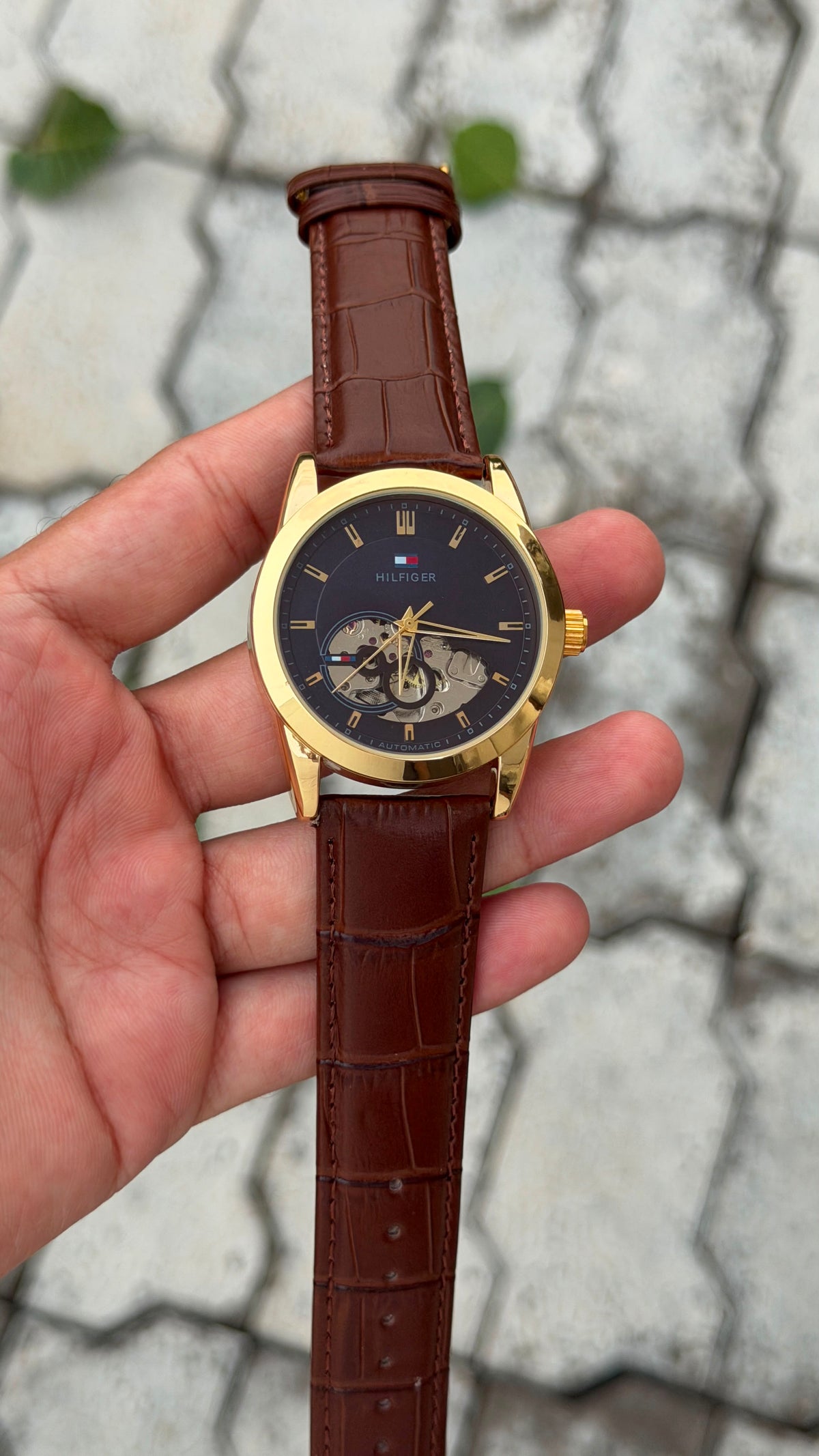 Tommy Hilfiger Automatic Classic Luxury Watch – Blue Dial & Brown Leather Belt