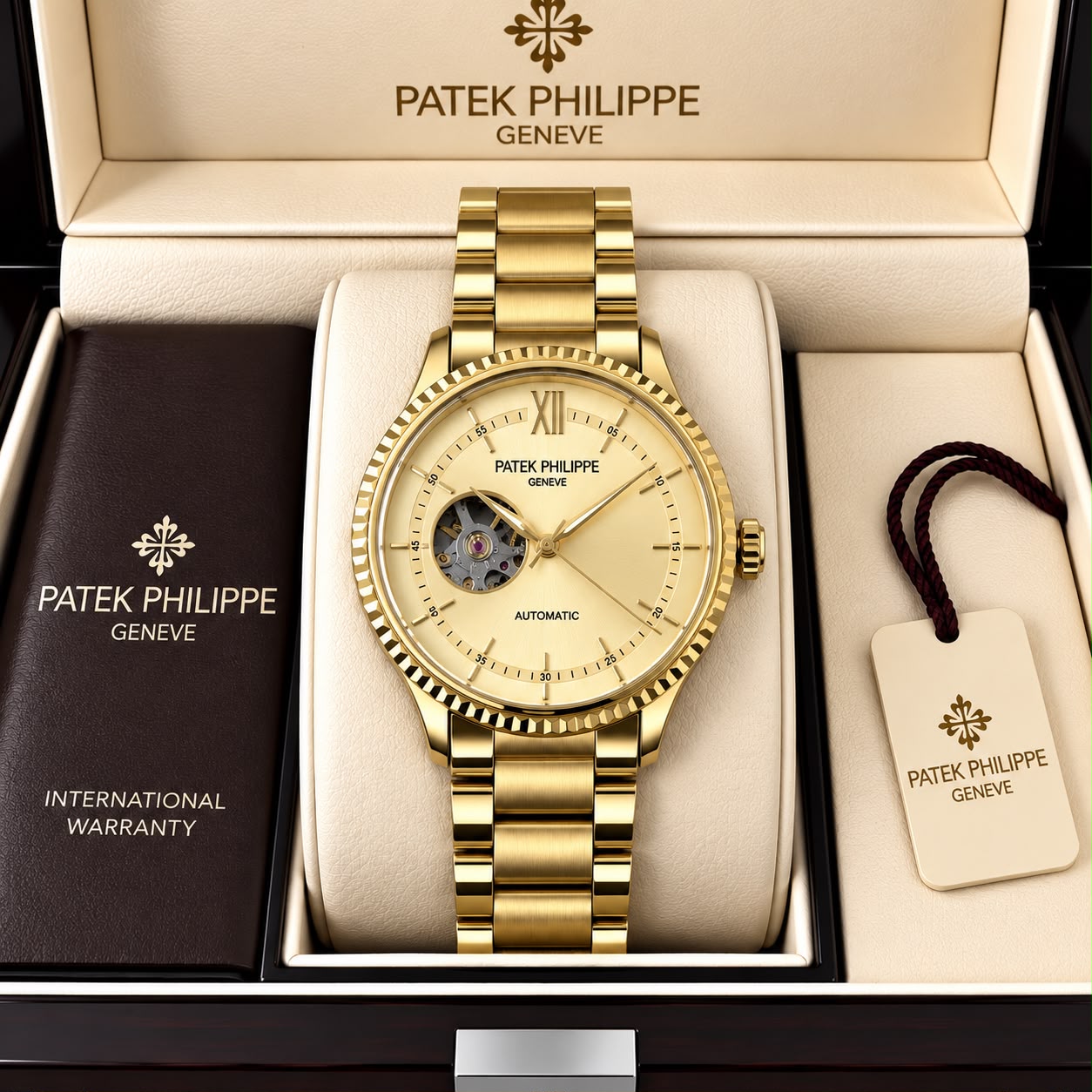 Patek Philippe Geneve Automatic Classic Luxury Watch - Gold dial Gold Belt
