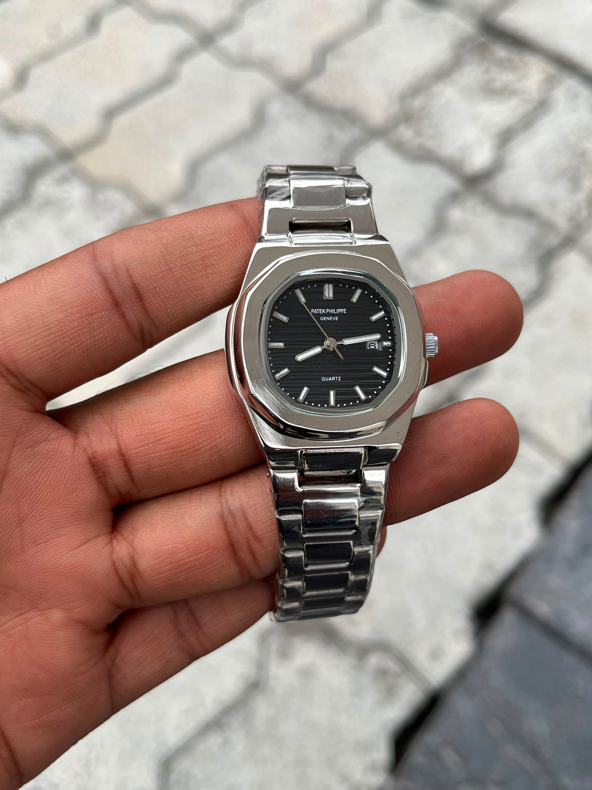 Patek Philippe Black Dial Silver Stainless Steel Women’s Nautilus Watch