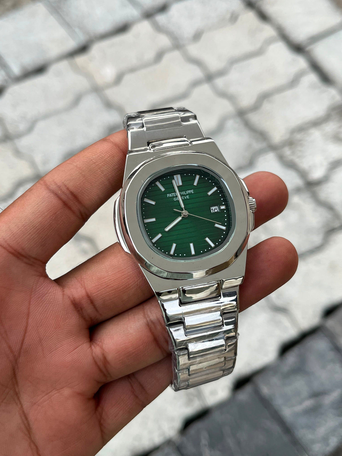 Patek Philippe Green Dial Silver Stainless Steel Nautilus Watch