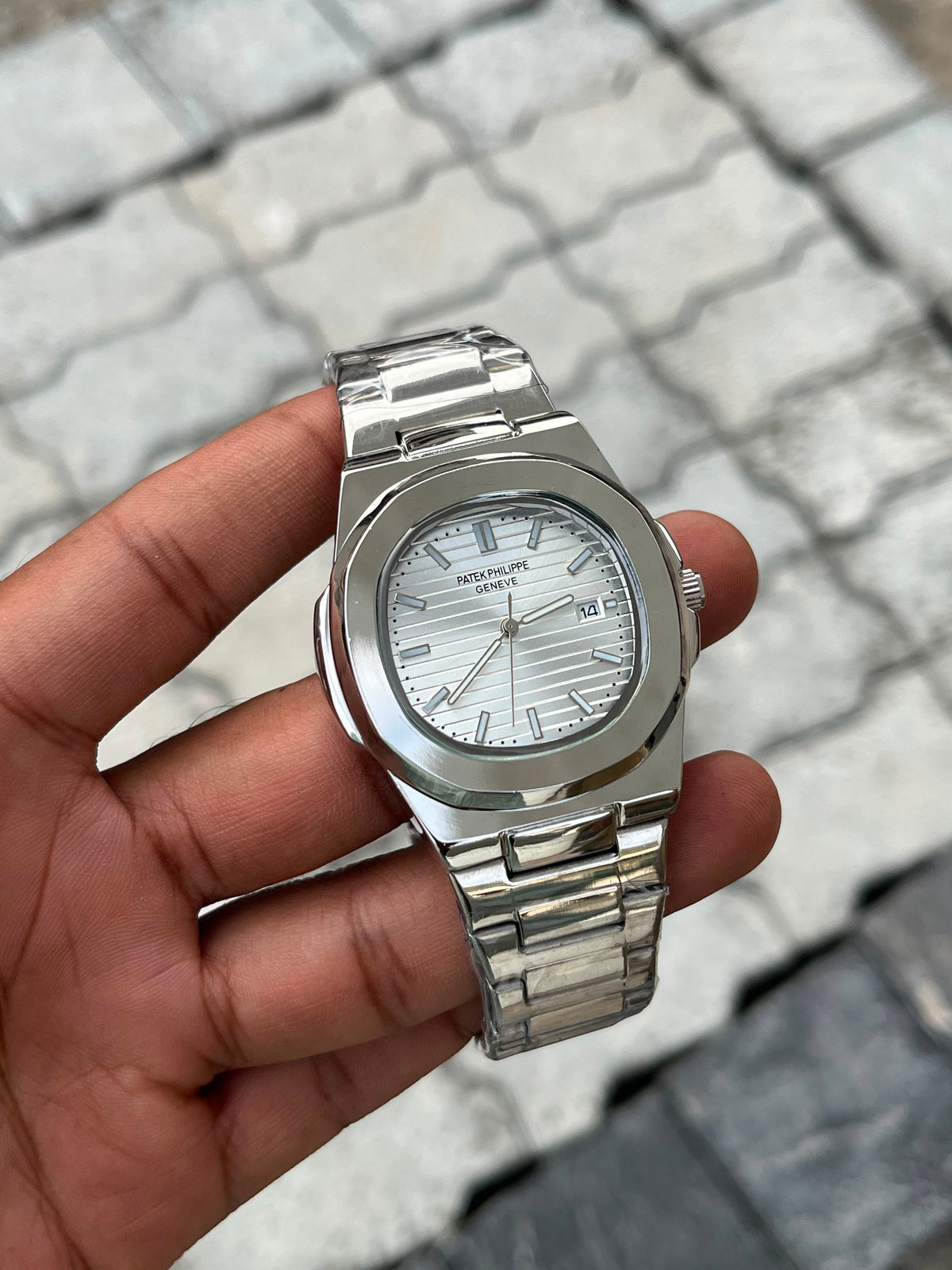 Patek Philippe White Dial Silver Stainless Steel Nautilus Watch