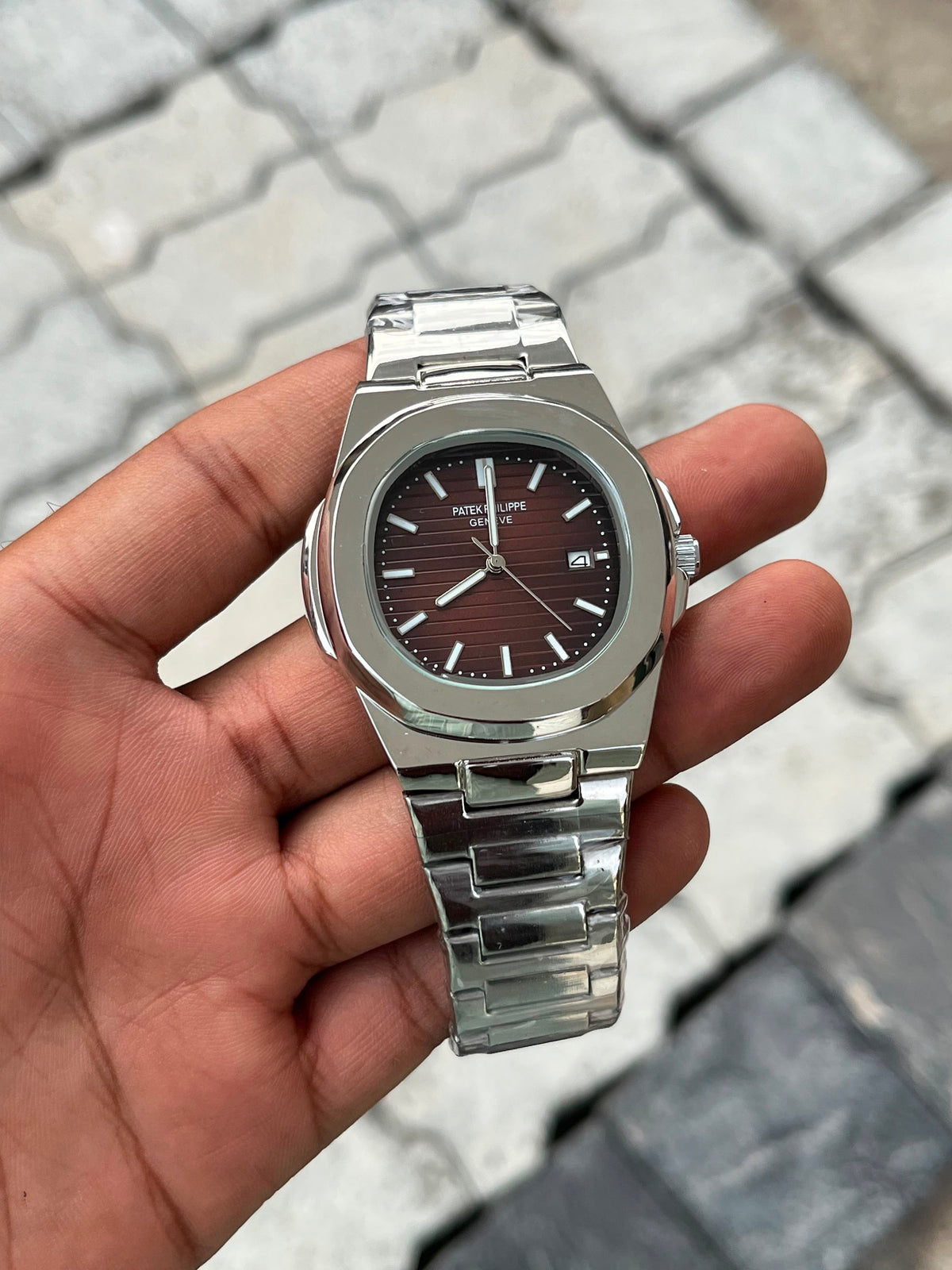 Patek Philippe Brown Dial Silver Stainless Steel Nautilus Watch