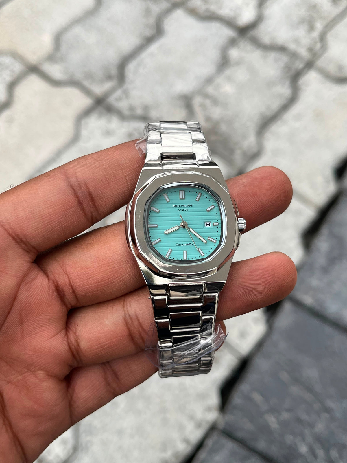 Patek Philippe Teal Blue Dial Silver Stainless Steel Nautilus Watch