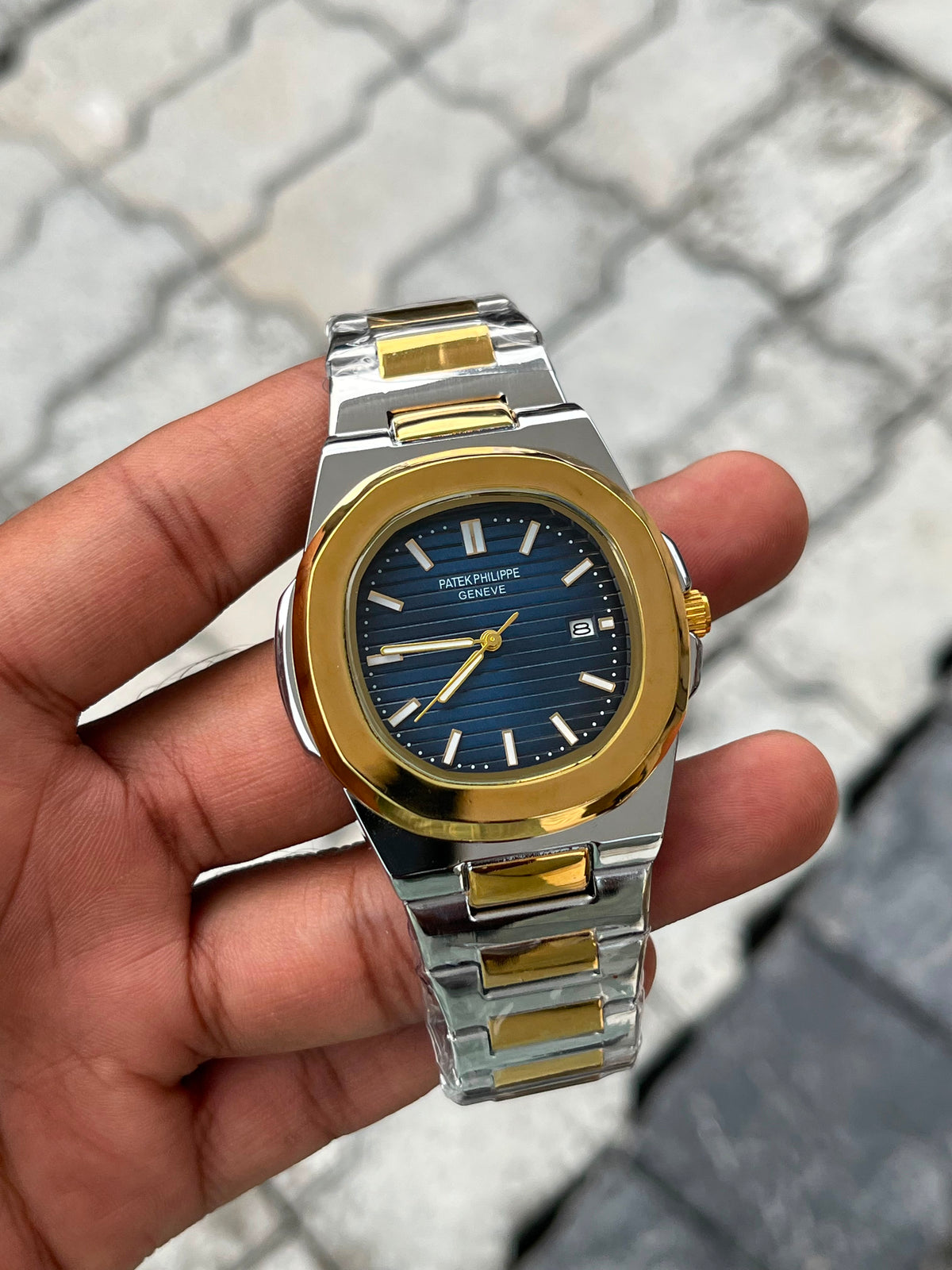 Patek Philippe Blue Dial Two-Tone Gold Stainless Steel Nautilus Watch