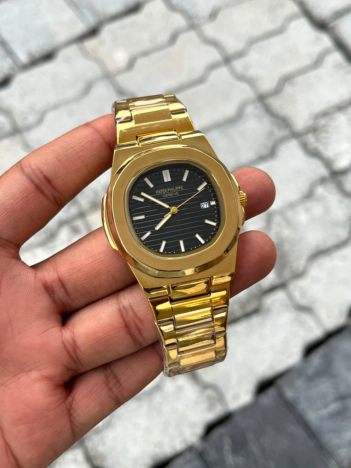 Patek Philippe Black Dial Gold Stainless Steel Nautilus Watch