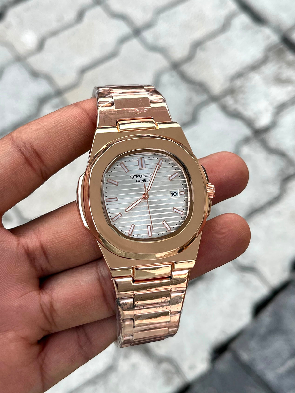Patek Philippe Silver Dial Rose Gold Stainless Steel Watch