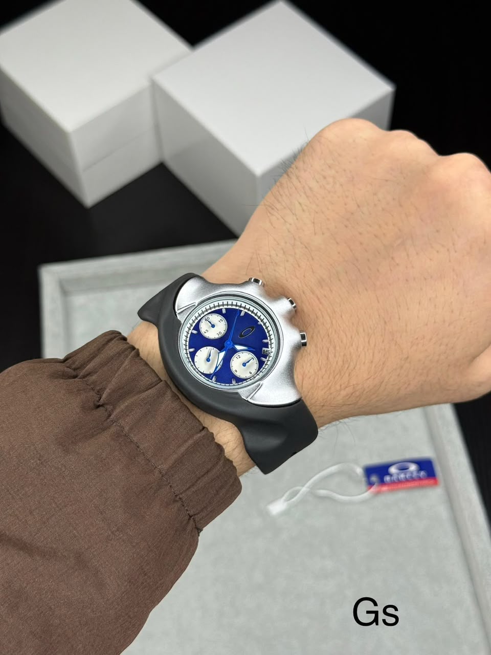 Oakley Detonator Style Black & Blue Chronograph  Sport Design Watch