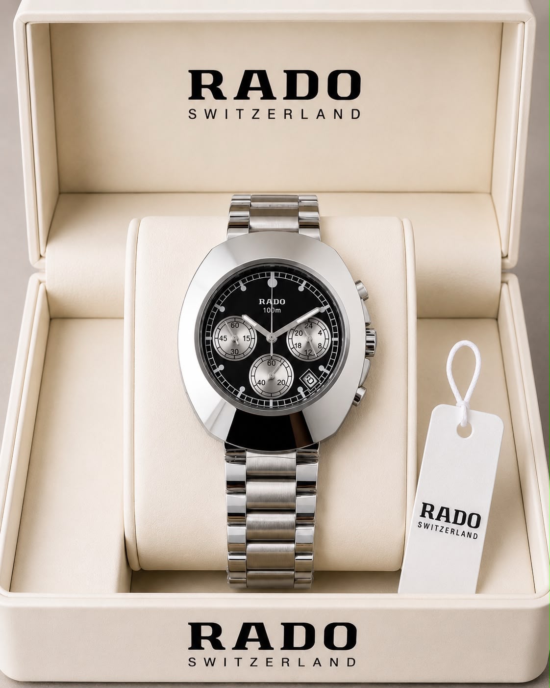 RADO Silver & Black Chronograph Stainless Steel Watch