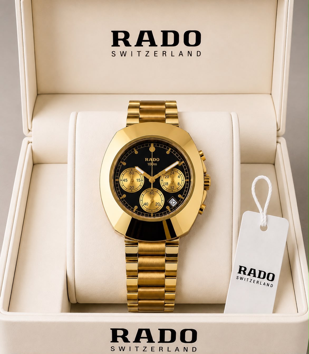 RADO Gold Chronograph – Black Dial Luxury Watch