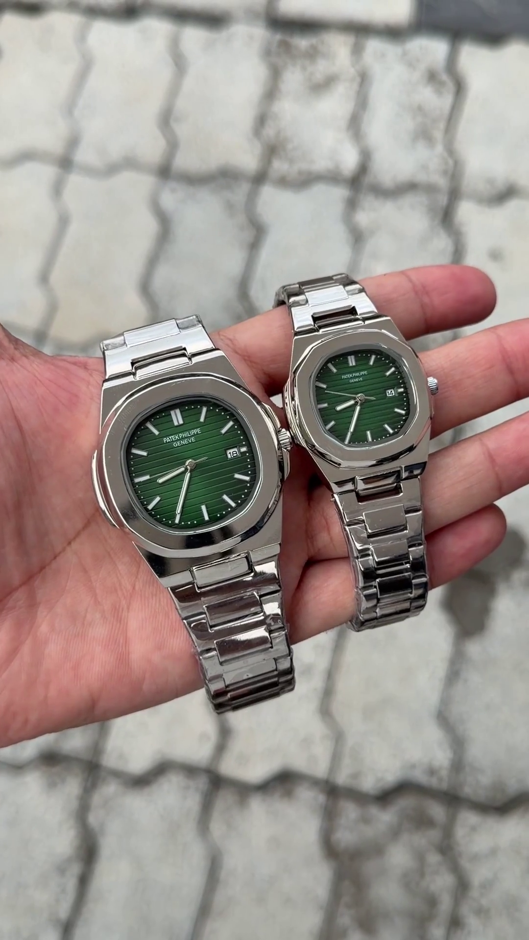 Patek Philippe Green Dial Silver Stainless Steel Nautilus Couple Watch