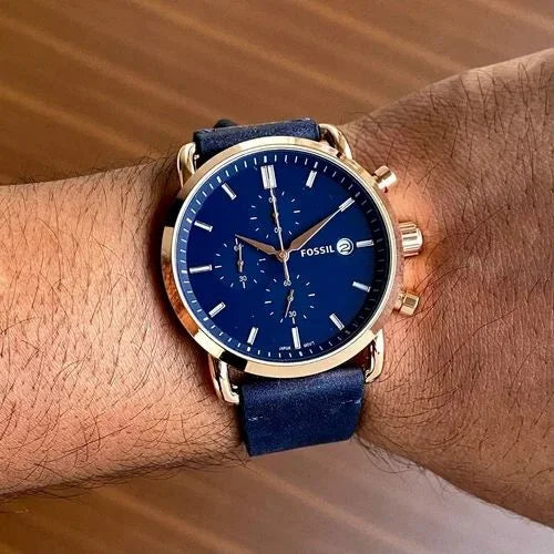 Fossil The Commuter Blue Dial Blue Leather Strap Watch for Men
