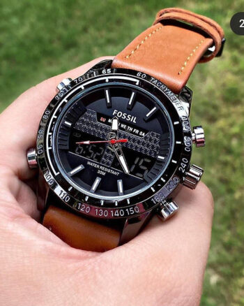 Fossil Black Dial Chronograph Leather Belt For Men's Watch