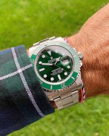 Rolex Silver Metal Strap Green Bezel Men's Watch
