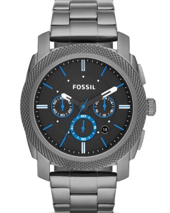 Fossil Silver Metal Strap Black Dial Chronograph Watch For Men