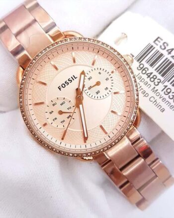 Fossil Rose Gold Dial New Metal Belt Diamond Studded Bezel  Women’s Watch
