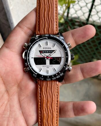 Fossil Analog With Digital Brown Leather Strap Watch For Men
