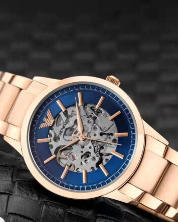 Emporio Armani Automatic Transparent Rose Gold Metal Strap Men's Watch
