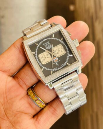 Tag Heuer Monaco Chronometer Watch For Men In Silver And Black