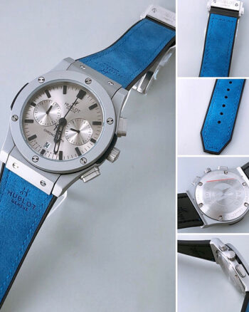 Hublot Grey Dial Analog Chronograph Leather Belt Luxury Men's Watch