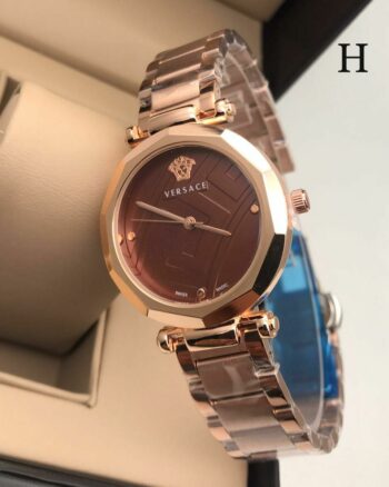 Versace Brown Dial Rose Gold Metal Strap Women's Watch