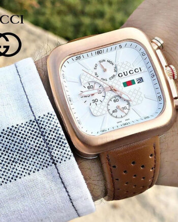 Gucci White Dial Analog Quartz Datejust Leather Belt Square Model Men's Watch