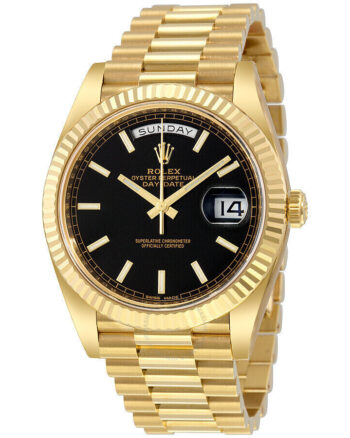 Rolex Day-Date Oyster Black Dial Gold Metal Strap Watch For Men