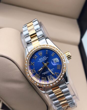 Rolex Blue Dial Luxury Diamond Stud Women’s Watch