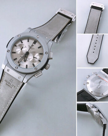 Hublot Grey Dial Analog Quartz Chronograph Leather Belt Men's Watch