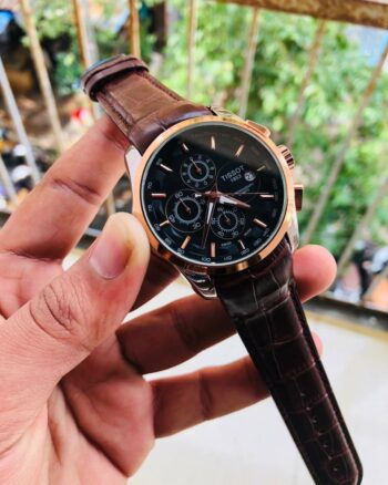Tissot Cosmograph Quartz Brown Leather Strap Watch For Men