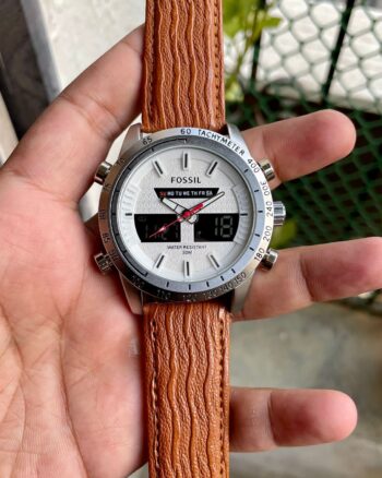 Fossil Analog With Digital Brown Unique Leather Strap Men's Watch