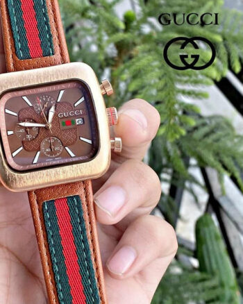 Gucci Brown Dial Analog Quartz Datejust Leather Belt Square Model Men's Watch