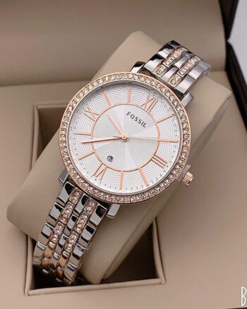 Fossil White & Silver Dialmonds Dial Watch For Women
