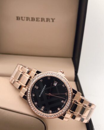 Burberry Black Dial Analog Quartz Gold Chain Metal Watch For Women’s