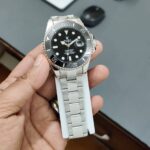 Rolex Silver Metal Strap Black Bezel Men's Watch