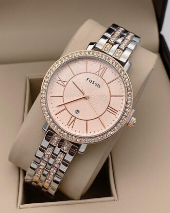 Fossil Rose Gold Dial Dimonds Watch For Women