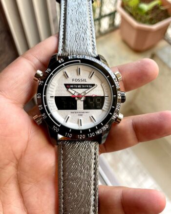 Fossil Analog With Digital Black Bezel Leather Strap Men's Watch