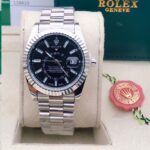 Marvellous Rolex Black Dial Metal Belt Analog Quartz Movement For Men