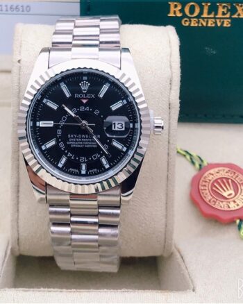 Marvellous Rolex Black Dial Metal Belt Analog Quartz Movement For Men