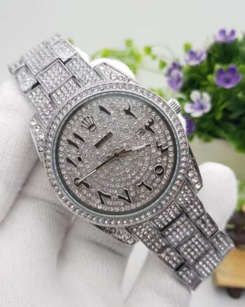 Luxury Rolex Men's Analog Silver Numerals Diamond Watch