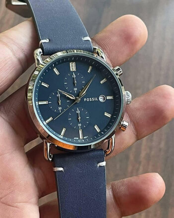 Fossil Blue Dial Analog Chronograph Leather Belt For Men's Watch
