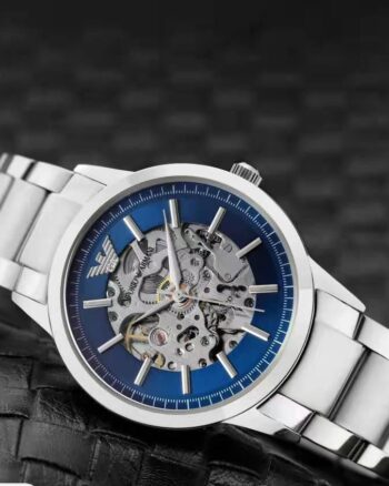 Emporio Armani Automatic Transparent Silver Metal Strap Men's Watch
